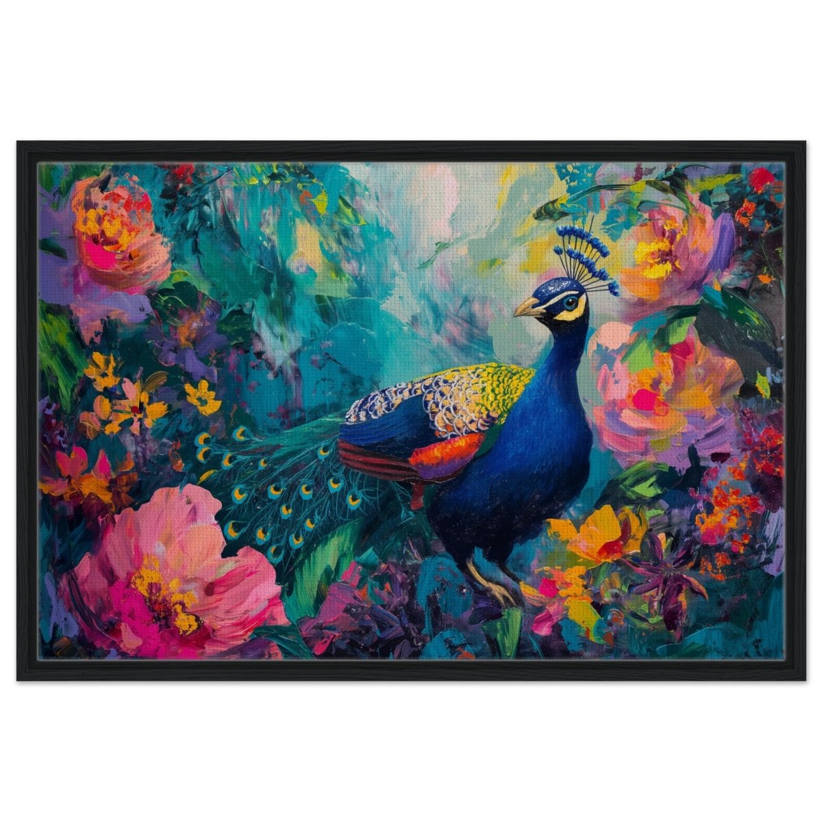 Majestic Peacock in Bloom: A Celebration of Nature's Grandeur | Contemporary Impressionist Wildlife Painting - Canvas - 50x75 cm / 20x30″ - 