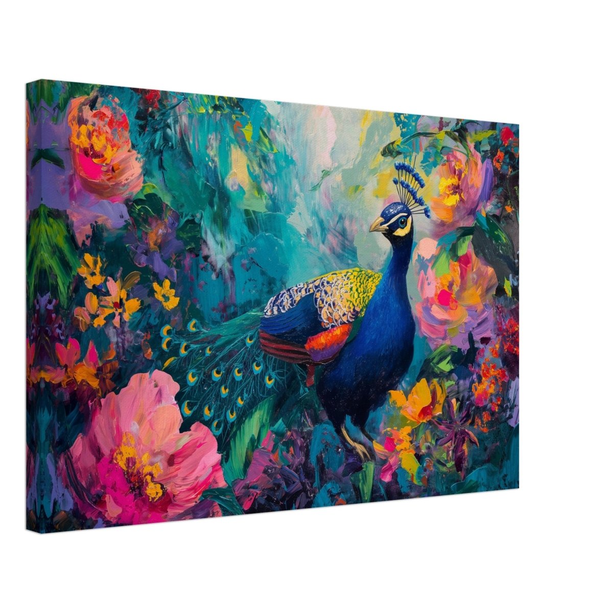Majestic Peacock in Bloom: A Celebration of Nature's Grandeur | Contemporary Impressionist Wildlife Painting - Canvas - 40x60 cm / 16x24″ - 