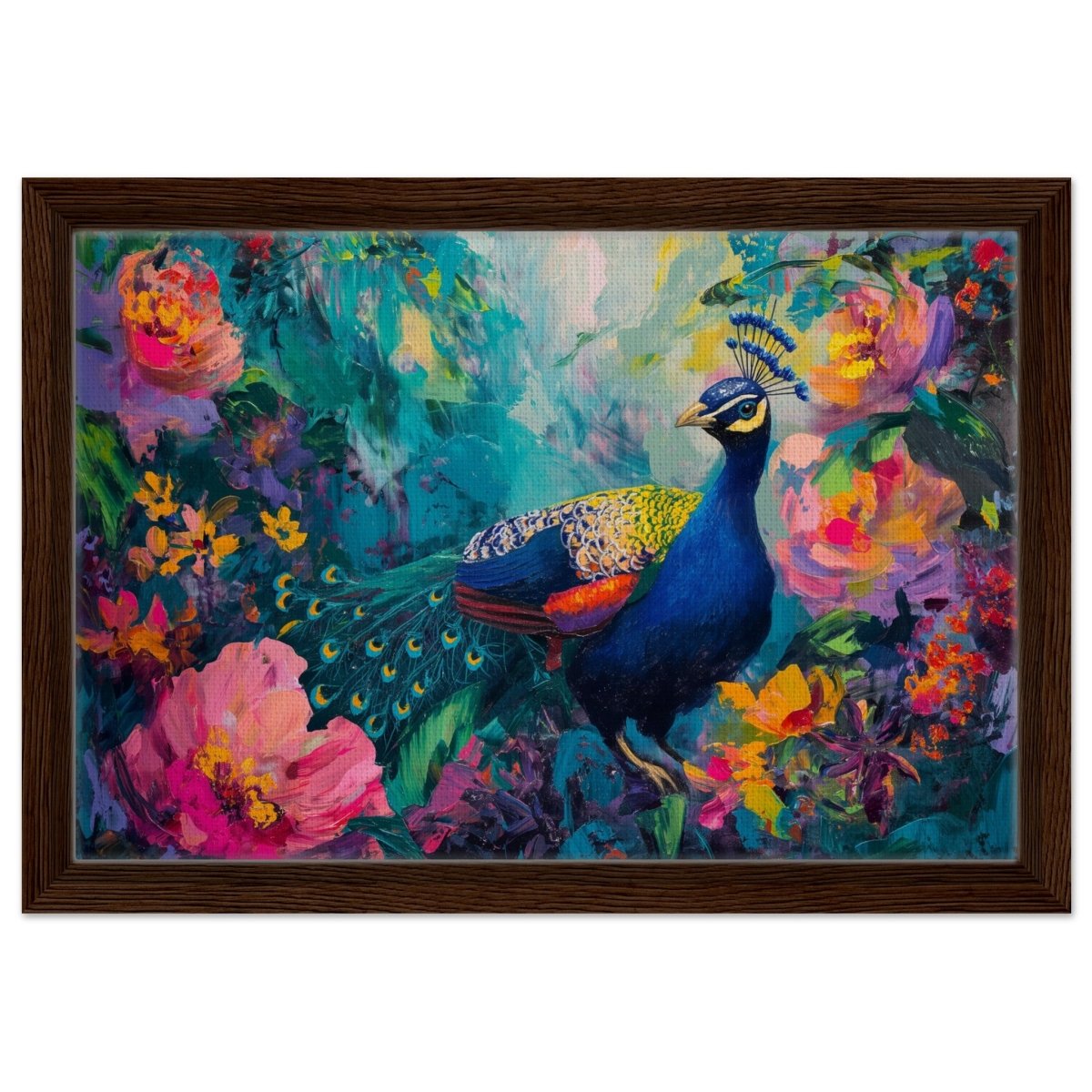 Majestic Peacock in Bloom: A Celebration of Nature's Grandeur | Contemporary Impressionist Wildlife Painting - Canvas - 50x75 cm / 20x30″ - 