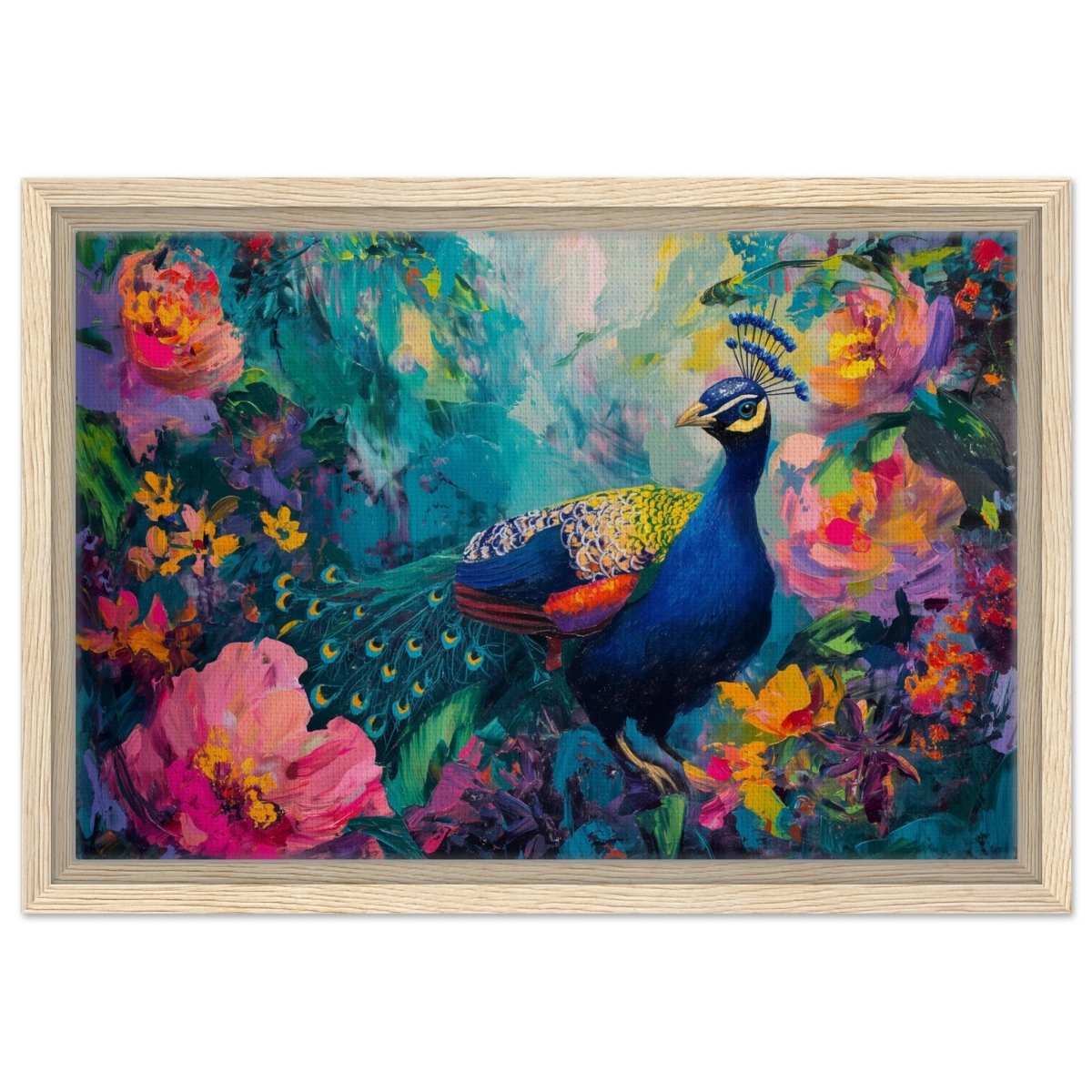 Majestic Peacock in Bloom: A Celebration of Nature's Grandeur | Contemporary Impressionist Wildlife Painting - Canvas - 50x75 cm / 20x30″ - 