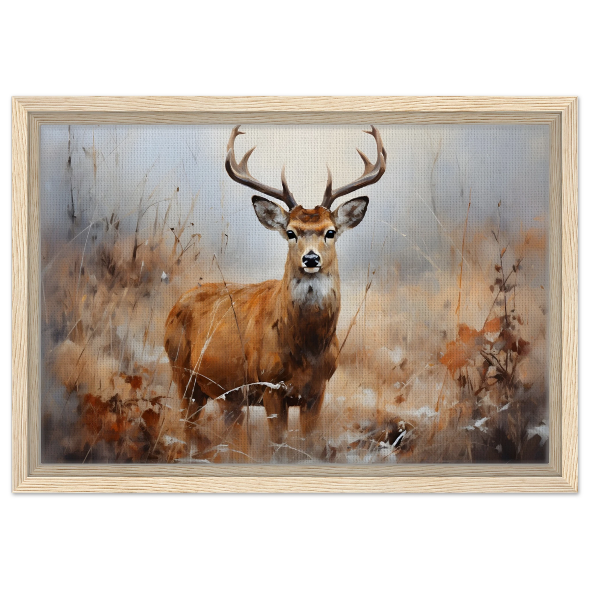 Majestic Stag – Wildlife Deer Portrait Wall Art Print - Framed Canvas - 30x45 cm / 12x18″ - Wood frame