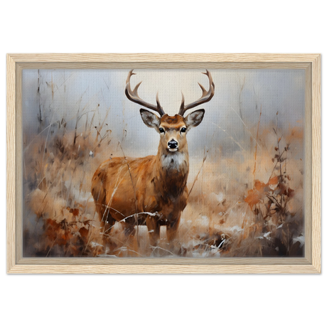 Majestic Stag – Wildlife Deer Portrait Wall Art Print - Framed Canvas - 30x45 cm / 12x18″ - Wood frame
