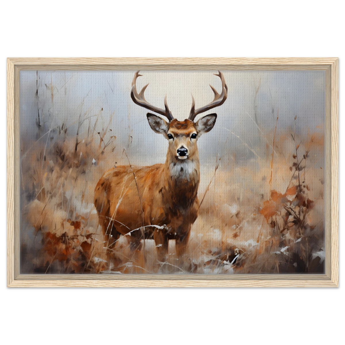 Majestic Stag – Wildlife Deer Portrait Wall Art Print - Framed Canvas - 40x60 cm / 16x24″ - Wood frame