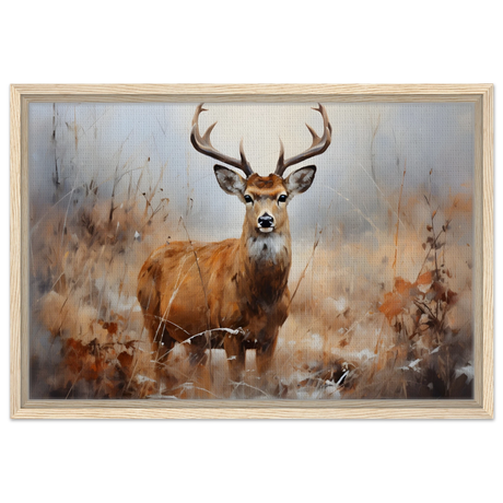 Majestic Stag – Wildlife Deer Portrait Wall Art Print - Framed Canvas - 40x60 cm / 16x24″ - Wood frame