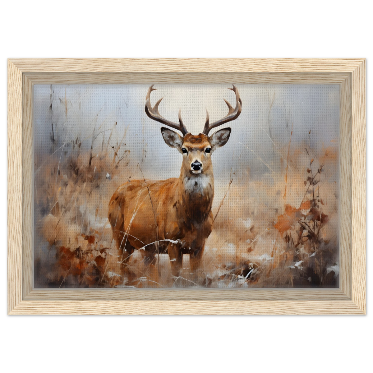 Majestic Stag – Wildlife Deer Portrait Wall Art Print - Framed Canvas - 20x30 cm / 8x12″ - Wood frame
