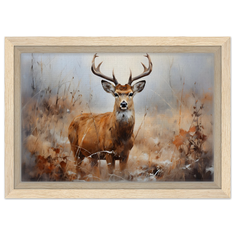 Majestic Stag – Wildlife Deer Portrait Wall Art Print - Framed Canvas - 20x30 cm / 8x12″ - Wood frame