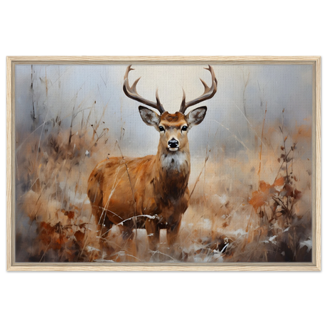 Majestic Stag – Wildlife Deer Portrait Wall Art Print - Framed Canvas - 60x90 cm / 24x36″ - Wood frame