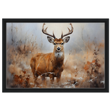Majestic Stag – Wildlife Deer Portrait Wall Art Print - Framed Canvas - 40x60 cm / 16x24″ - Black frame