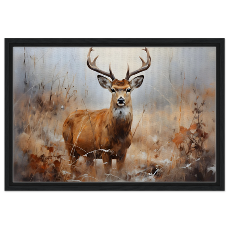 Majestic Stag – Wildlife Deer Portrait Wall Art Print - Framed Canvas - 40x60 cm / 16x24″ - Black frame