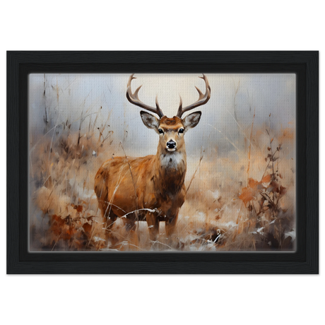Majestic Stag – Wildlife Deer Portrait Wall Art Print - Framed Canvas - 20x30 cm / 8x12″ - Black frame