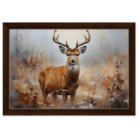 Majestic Stag – Wildlife Deer Portrait Wall Art Print - Framed Canvas - 30x45 cm / 12x18″ - Dark wood frame