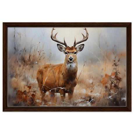Majestic Stag – Wildlife Deer Portrait Wall Art Print - Framed Canvas - 40x60 cm / 16x24″ - Dark wood frame