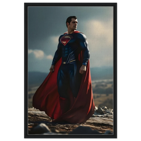 "Man of Steel: Legacy Stands" – Cinematic Digital Character Art| Superman Wall art - Framed Canvas - 60x90 cm / 24x36″ - Black frame