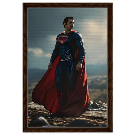 "Man of Steel: Legacy Stands" – Cinematic Digital Character Art| Superman Wall art - Framed Canvas - 40x60 cm / 16x24″ - Dark wood frame