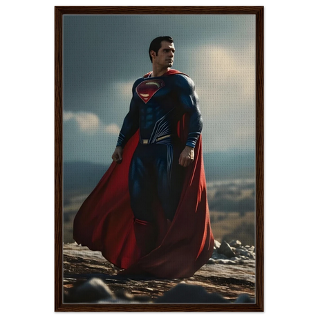"Man of Steel: Legacy Stands" – Cinematic Digital Character Art| Superman Wall art - Framed Canvas - 60x90 cm / 24x36″ - Dark wood frame