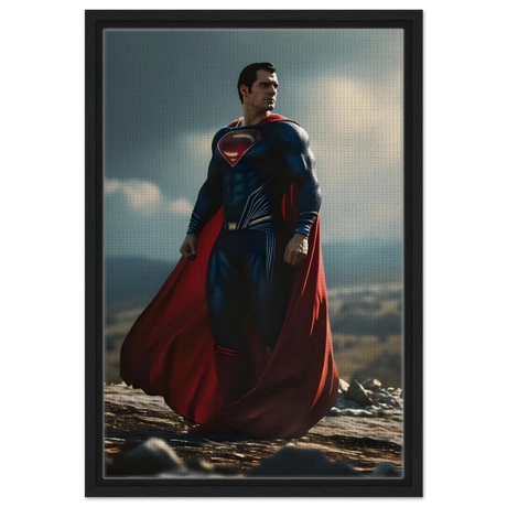 "Man of Steel: Legacy Stands" – Cinematic Digital Character Art| Superman Wall art - Framed Canvas - 40x60 cm / 16x24″ - Black frame