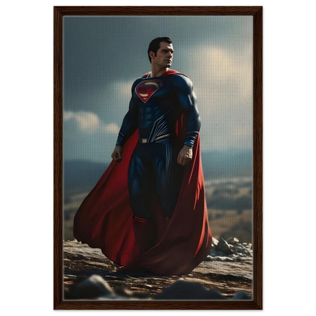 "Man of Steel: Legacy Stands" – Cinematic Digital Character Art| Superman Wall art - Framed Canvas - 50x75 cm / 20x30″ - Dark wood frame
