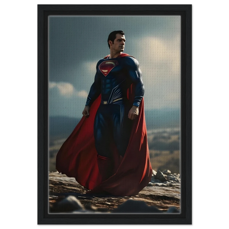 "Man of Steel: Legacy Stands" – Cinematic Digital Character Art| Superman Wall art - Framed Canvas - 30x45 cm / 12x18″ - Black frame