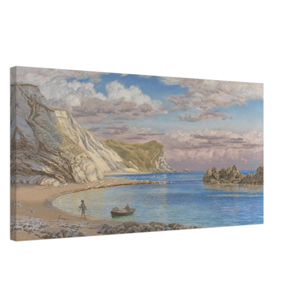 Man of War Rocks, Coast of Dorset by John Brett | Victorian Coastal Panoramic Landscape Stretched Canvas Print - 40x80 cm / 16x32″ - 