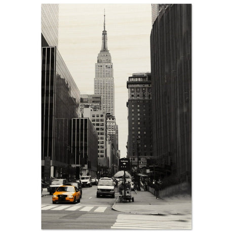 Manhattan Moments - Empire State Tower and Yellow Cab - Wood Prints - 50x75 cm / 20x30″ - 