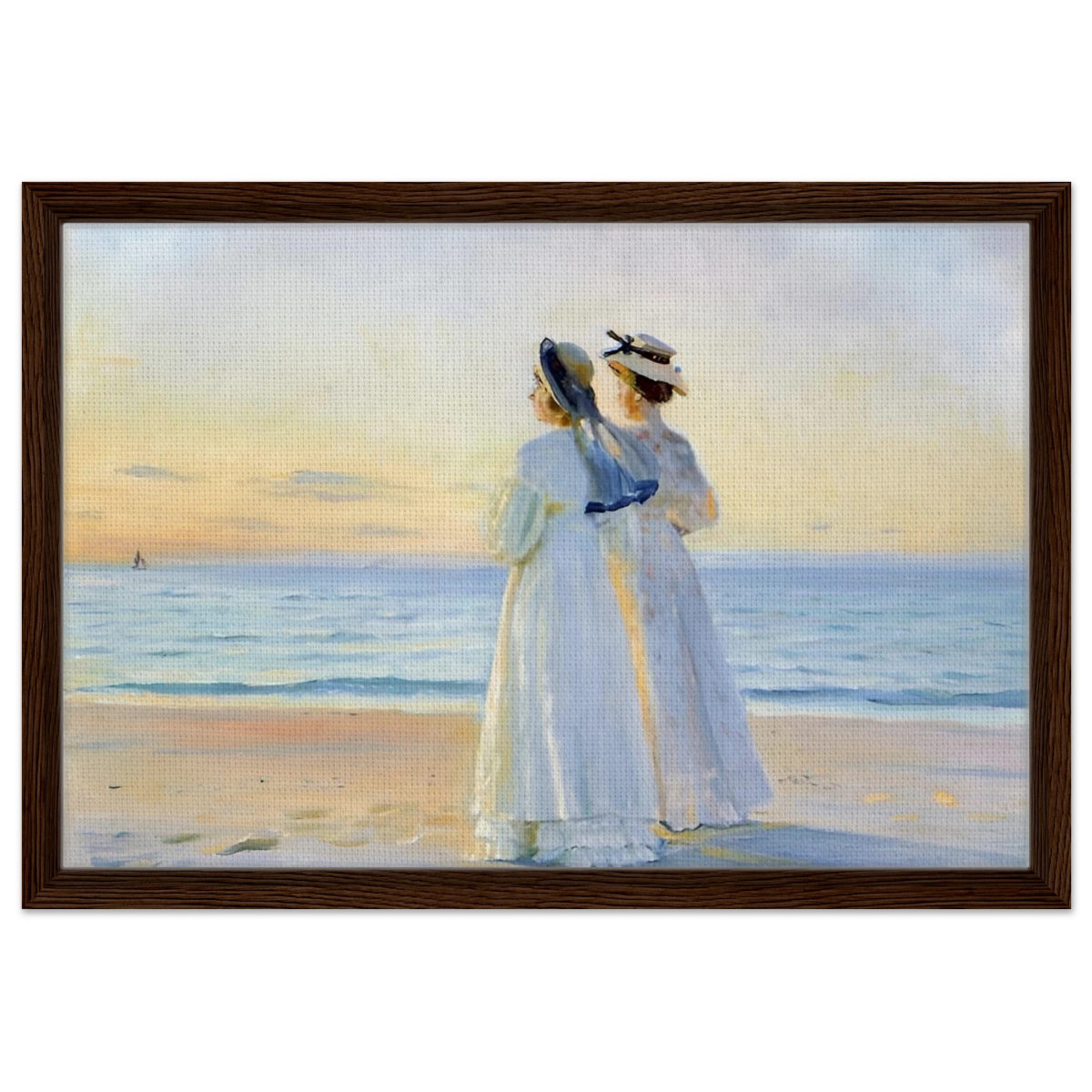 Marie Dinesen And Anna Bitch on Skagen Nordstrand by Michael Peter Ancher | Wall art Print - Framed Canvas - 40x60 cm / 16x24″ - Dark wood frame