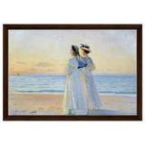 Marie Dinesen And Anna Bitch on Skagen Nordstrand by Michael Peter Ancher | Wall art Print - Framed Canvas - 40x60 cm / 16x24″ - Dark wood frame