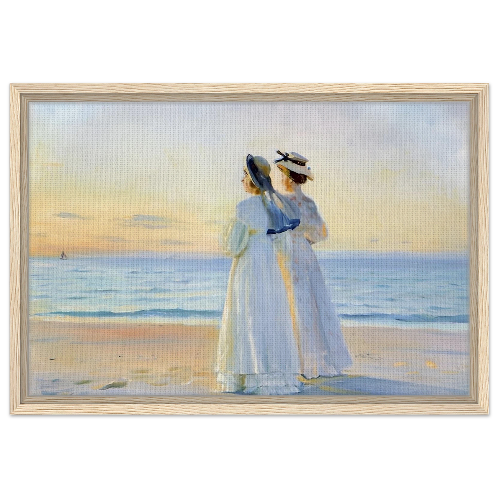 Marie Dinesen And Anna Bitch on Skagen Nordstrand by Michael Peter Ancher | Wall art Print - Framed Canvas - 40x60 cm / 16x24″ - Wood frame
