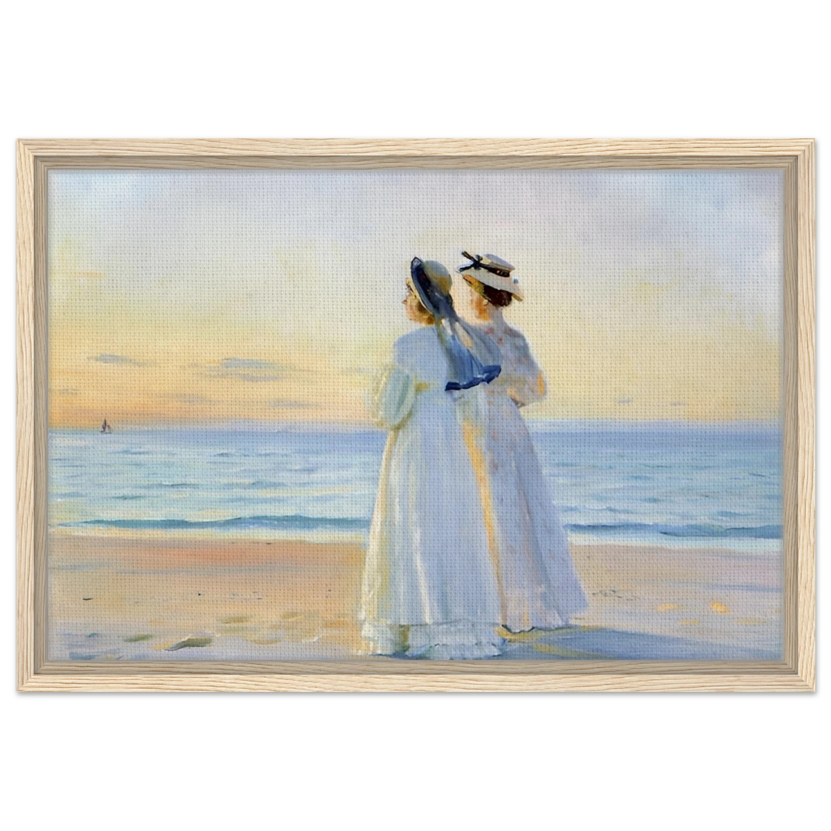 Marie Dinesen And Anna Bitch on Skagen Nordstrand by Michael Peter Ancher | Wall art Print - Framed Canvas - 40x60 cm / 16x24″ - Wood frame