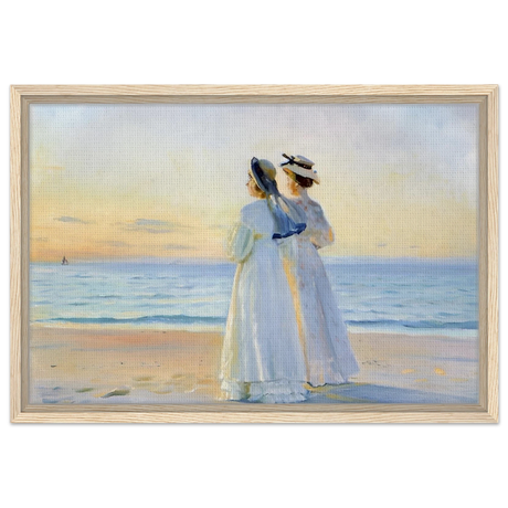 Marie Dinesen And Anna Bitch on Skagen Nordstrand by Michael Peter Ancher | Wall art Print - Framed Canvas - 40x60 cm / 16x24″ - Wood frame