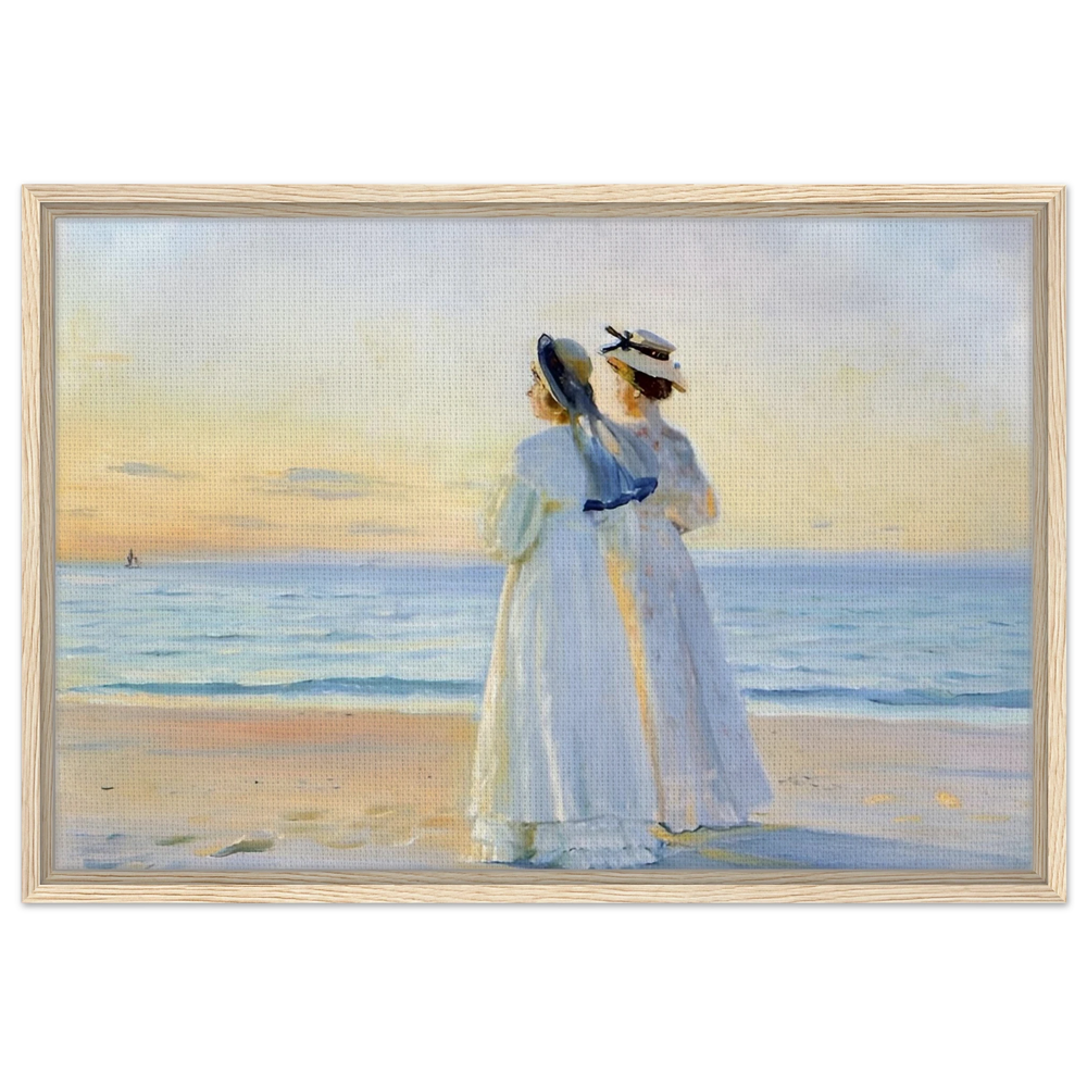 Marie Dinesen And Anna Bitch on Skagen Nordstrand by Michael Peter Ancher | Wall art Print - Framed Canvas - 50x75 cm / 20x30″ - Wood frame