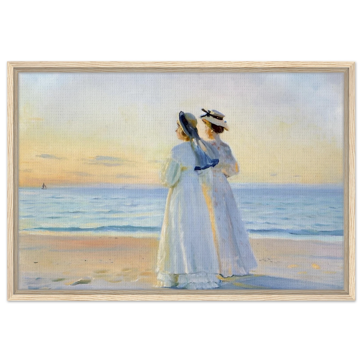 Marie Dinesen And Anna Bitch on Skagen Nordstrand by Michael Peter Ancher | Wall art Print - Framed Canvas - 50x75 cm / 20x30″ - Wood frame