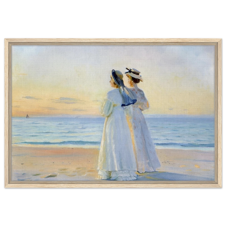 Marie Dinesen And Anna Bitch on Skagen Nordstrand by Michael Peter Ancher | Wall art Print - Framed Canvas - 50x75 cm / 20x30″ - Wood frame