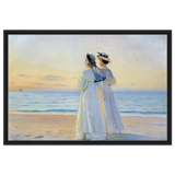 Marie Dinesen And Anna Bitch on Skagen Nordstrand by Michael Peter Ancher | Wall art Print - Framed Canvas - 60x90 cm / 24x36″ - Black frame