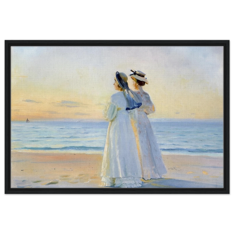 Marie Dinesen And Anna Bitch on Skagen Nordstrand by Michael Peter Ancher | Wall art Print - Framed Canvas - 60x90 cm / 24x36″ - Black frame