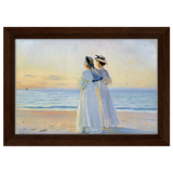 Marie Dinesen And Anna Bitch on Skagen Nordstrand by Michael Peter Ancher | Wall art Print - Framed Canvas - 20x30 cm / 8x12″ - Dark wood frame