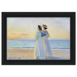 Marie Dinesen And Anna Bitch on Skagen Nordstrand by Michael Peter Ancher | Wall art Print - Framed Canvas - 20x30 cm / 8x12″ - Black frame