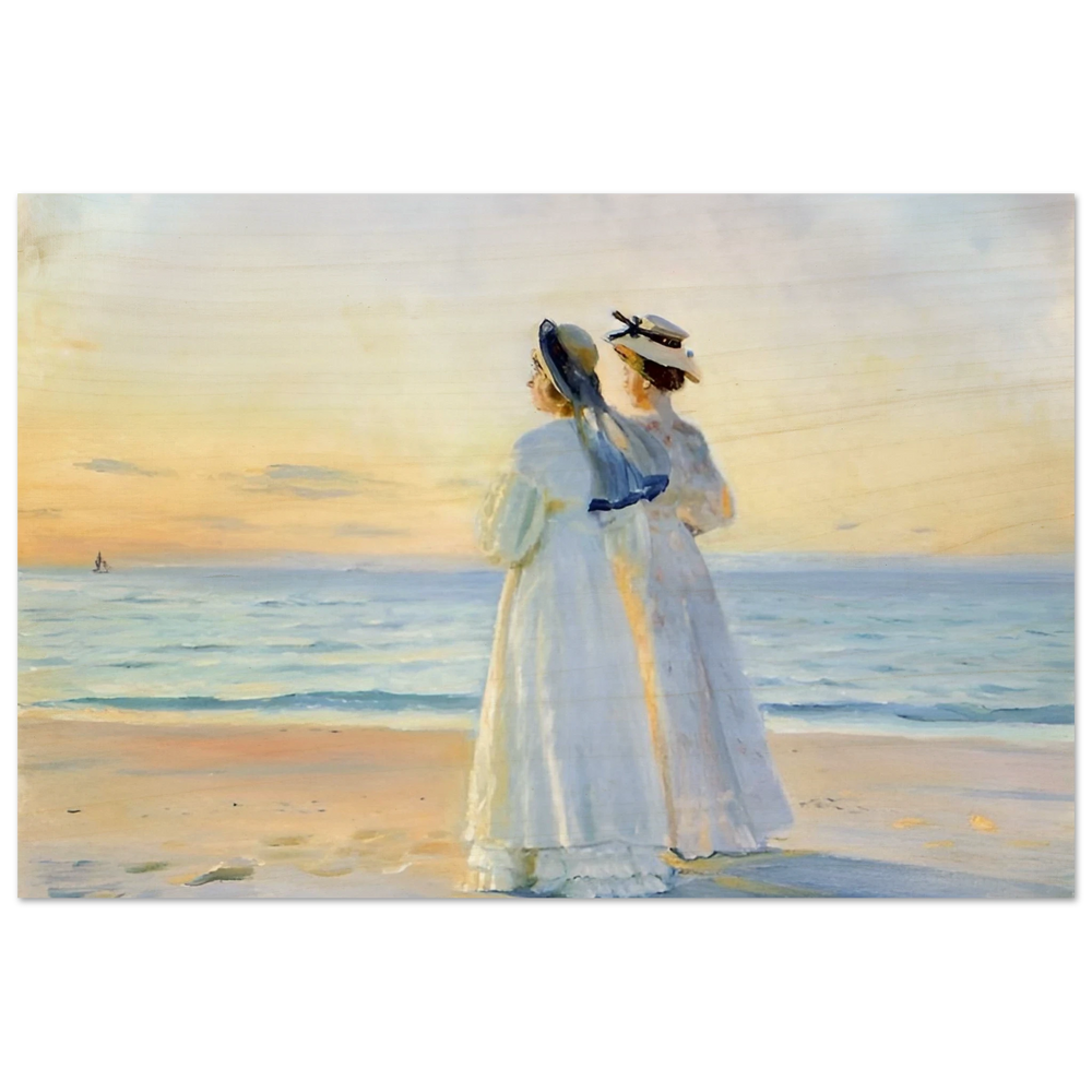 Marie Dinesen And Anna Bitch on Skagen Nordstrand by Michael Peter Ancher | Wall art Print - Wood Prints - 40x60 cm / 16x24″ - 