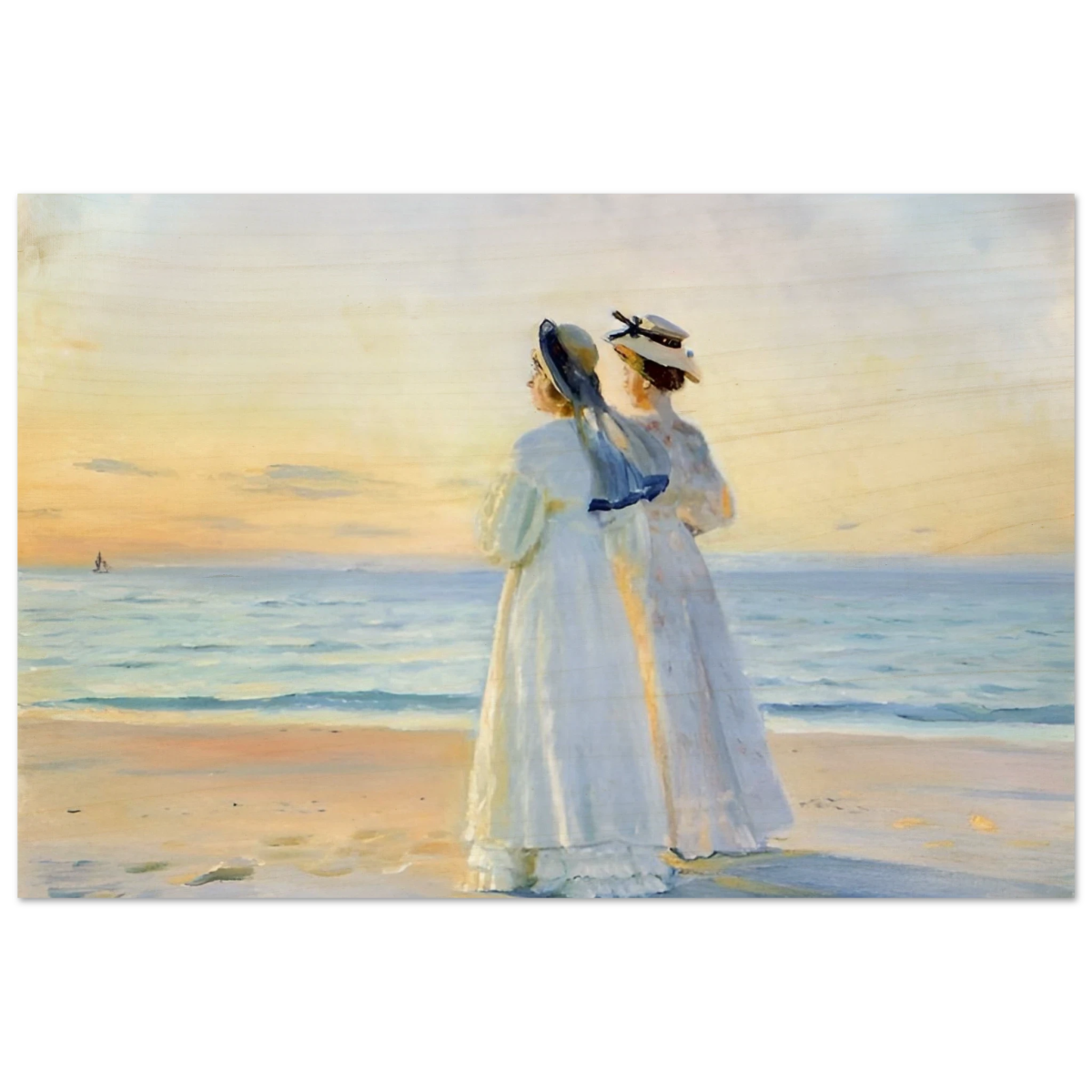 Marie Dinesen And Anna Bitch on Skagen Nordstrand by Michael Peter Ancher | Wall art Print - Wood Prints - 40x60 cm / 16x24″ - 