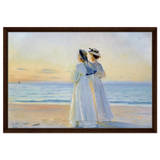 Marie Dinesen And Anna Bitch on Skagen Nordstrand by Michael Peter Ancher | Wall art Print - Framed Canvas - 50x75 cm / 20x30″ - Dark wood frame