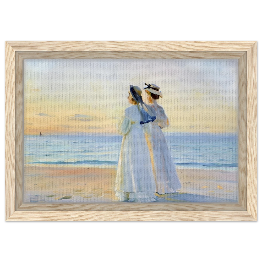 Marie Dinesen And Anna Bitch on Skagen Nordstrand by Michael Peter Ancher | Wall art Print - Framed Canvas - 20x30 cm / 8x12″ - Wood frame