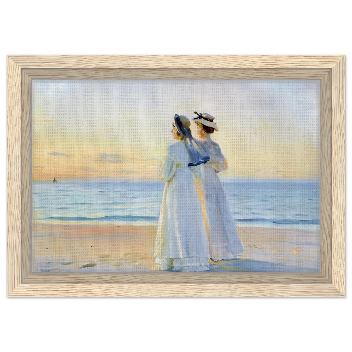 Marie Dinesen And Anna Bitch on Skagen Nordstrand by Michael Peter Ancher | Wall art Print - Framed Canvas - 20x30 cm / 8x12″ - Wood frame