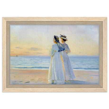 Marie Dinesen And Anna Bitch on Skagen Nordstrand by Michael Peter Ancher | Wall art Print - Framed Canvas - 20x30 cm / 8x12″ - Wood frame