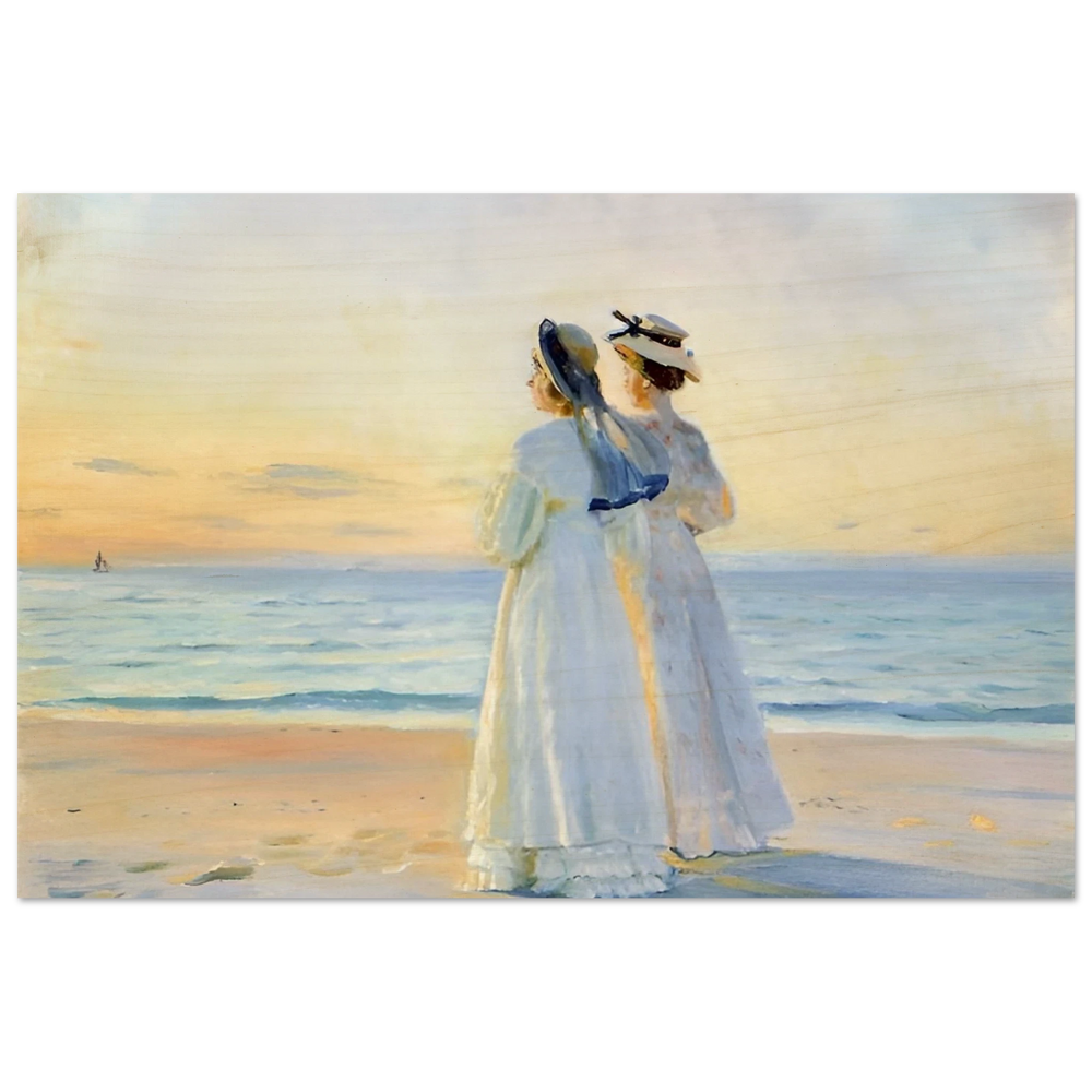 Marie Dinesen And Anna Bitch on Skagen Nordstrand by Michael Peter Ancher | Wall art Print - Wood Prints - 50x75 cm / 20x30″ - 