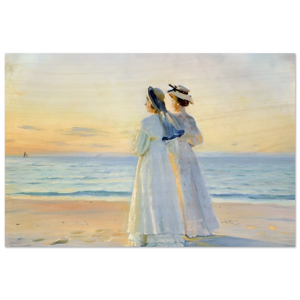 Marie Dinesen And Anna Bitch on Skagen Nordstrand by Michael Peter Ancher | Wall art Print - Wood Prints - 20x30 cm / 8x12″ - 