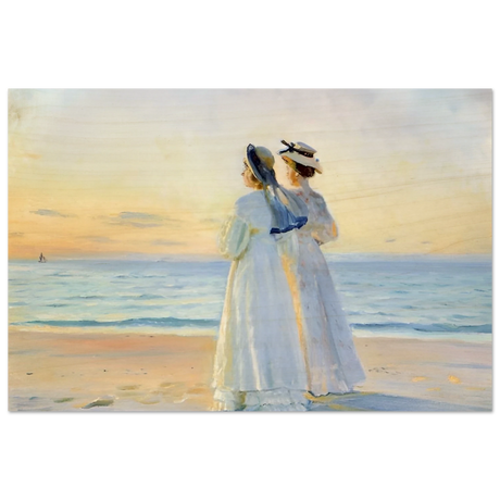 Marie Dinesen And Anna Bitch on Skagen Nordstrand by Michael Peter Ancher | Wall art Print - Wood Prints - 20x30 cm / 8x12″ - 