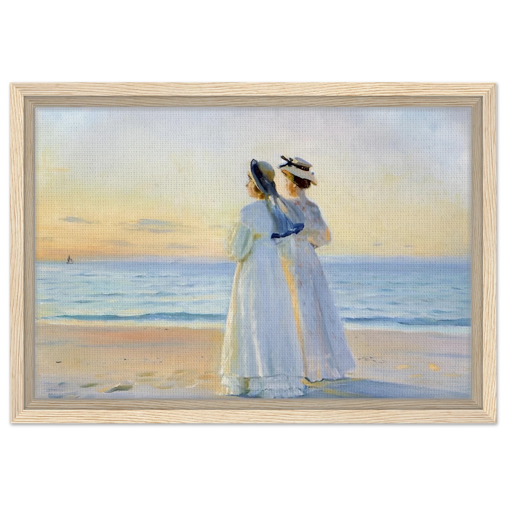 Marie Dinesen And Anna Bitch on Skagen Nordstrand by Michael Peter Ancher | Wall art Print - Framed Canvas - 30x45 cm / 12x18″ - Wood frame