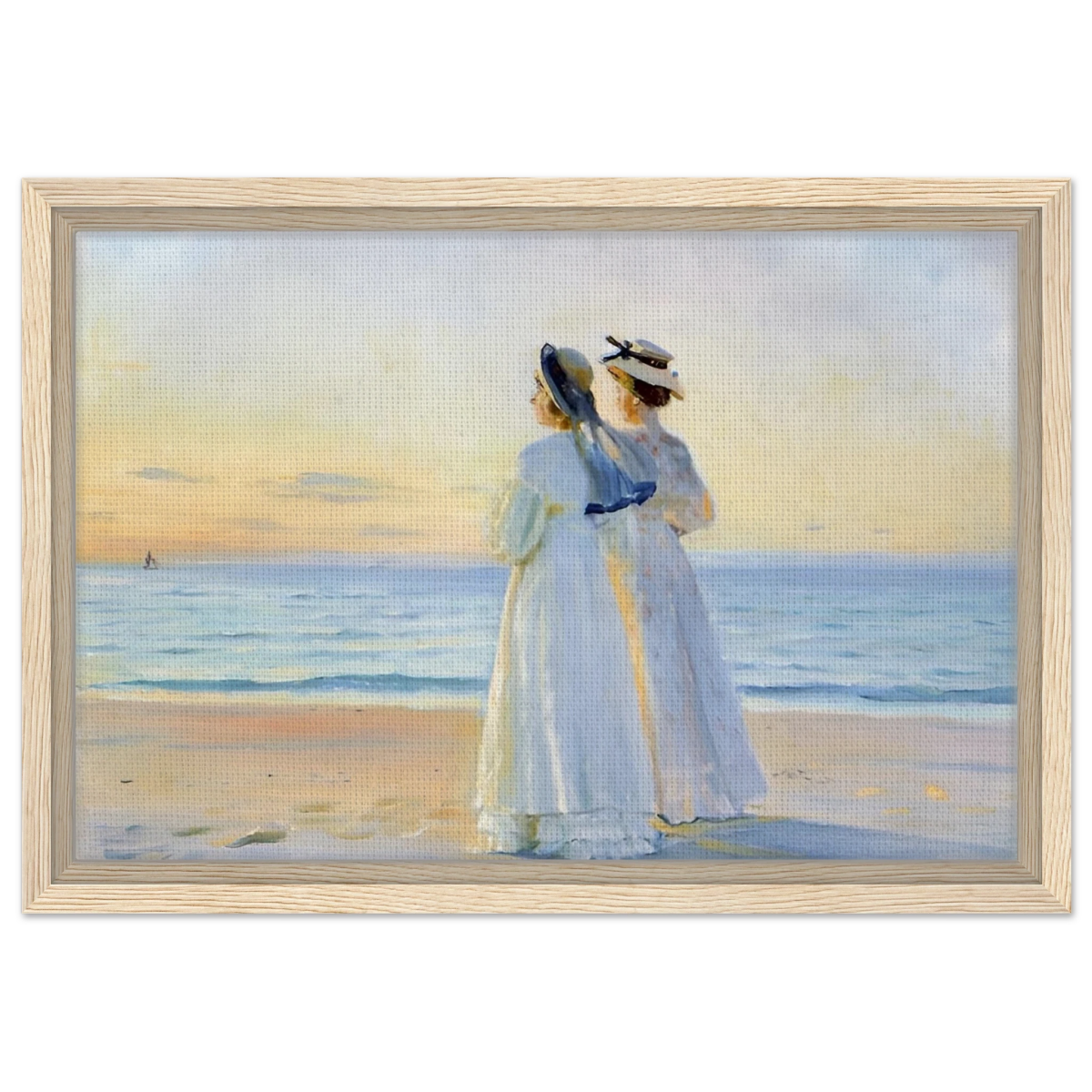 Marie Dinesen And Anna Bitch on Skagen Nordstrand by Michael Peter Ancher | Wall art Print - Framed Canvas - 30x45 cm / 12x18″ - Wood frame