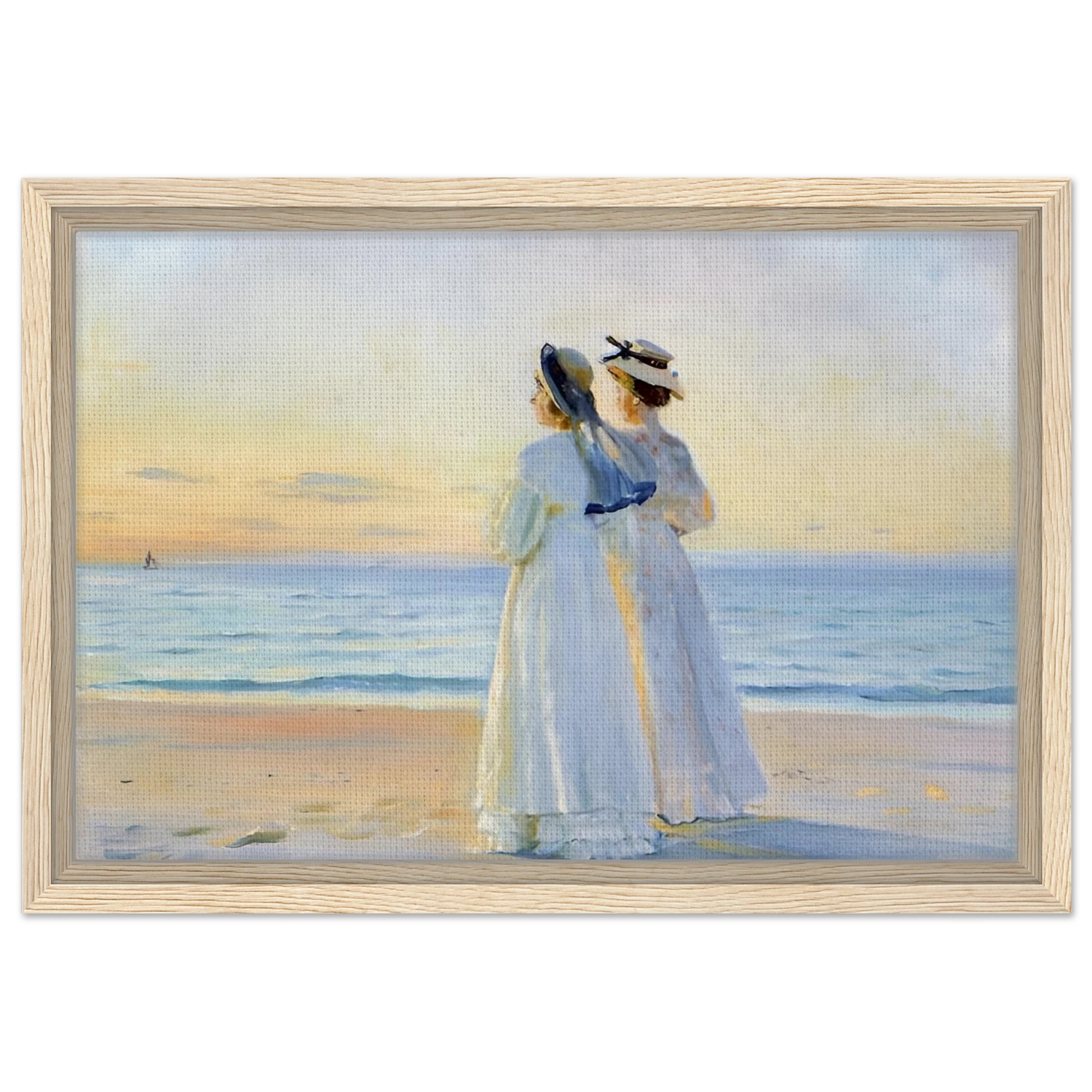 Marie Dinesen And Anna Bitch on Skagen Nordstrand by Michael Peter Ancher | Wall art Print - Framed Canvas - 30x45 cm / 12x18″ - Wood frame
