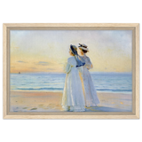 Marie Dinesen And Anna Bitch on Skagen Nordstrand by Michael Peter Ancher | Wall art Print - Framed Canvas - 30x45 cm / 12x18″ - Wood frame