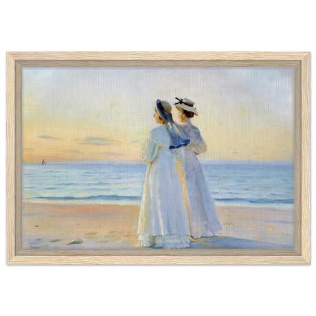Marie Dinesen And Anna Bitch on Skagen Nordstrand by Michael Peter Ancher | Wall art Print - Framed Canvas - 30x45 cm / 12x18″ - Wood frame